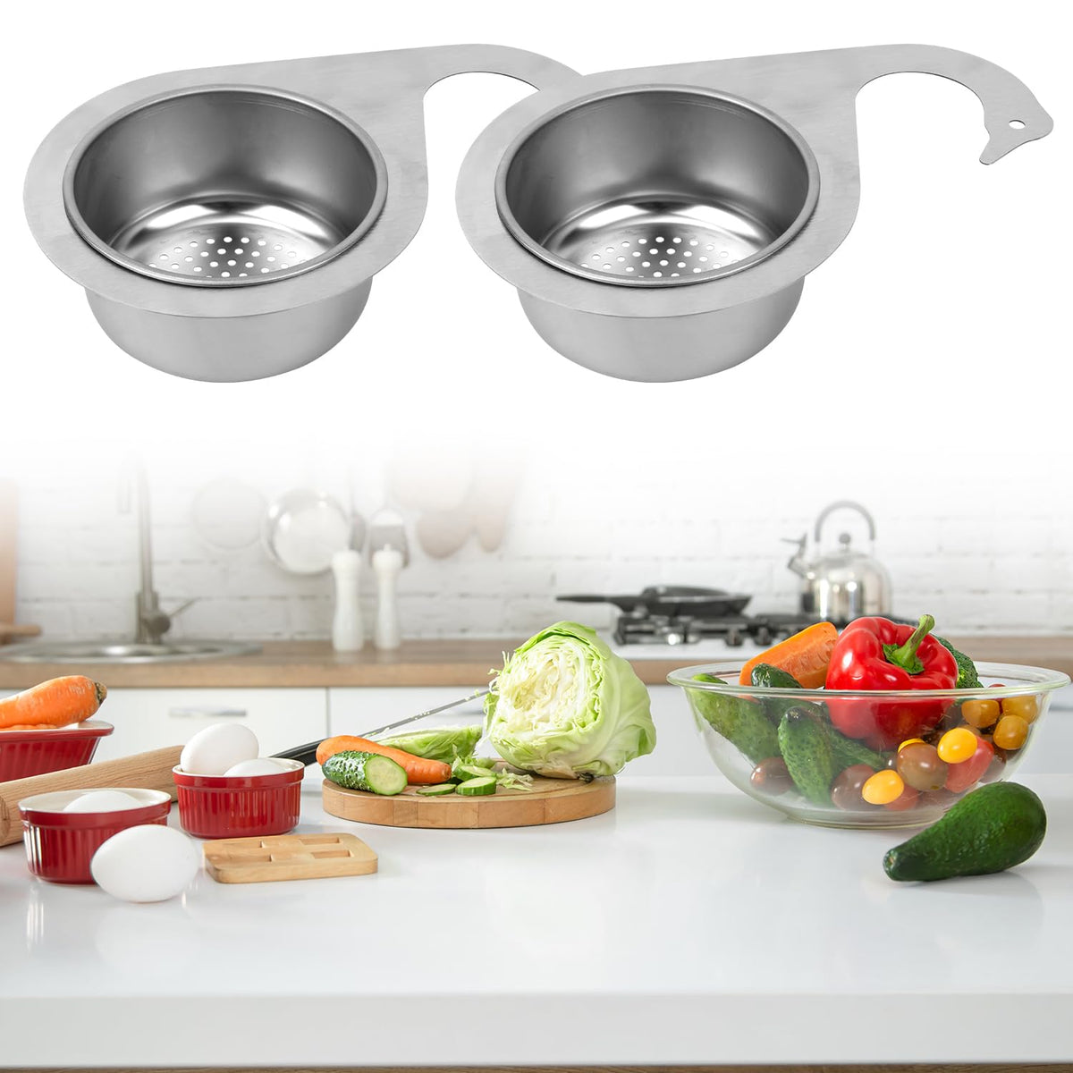 2-Piece Stainless Steel Faucet-Hanging Sink Strainer Baskets