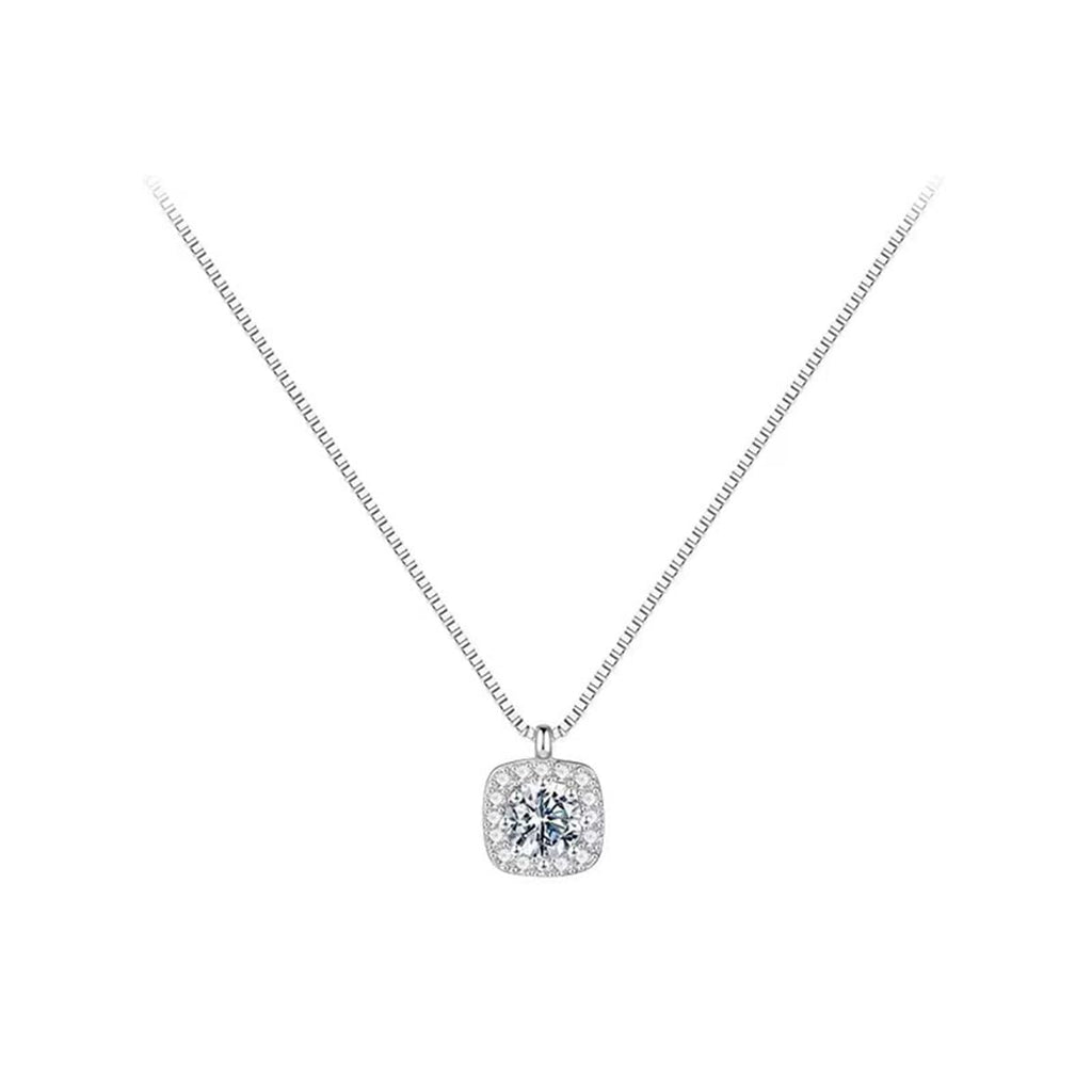Silver Cushion-Cut Halo Cubic Zirconia Pendant Necklace
