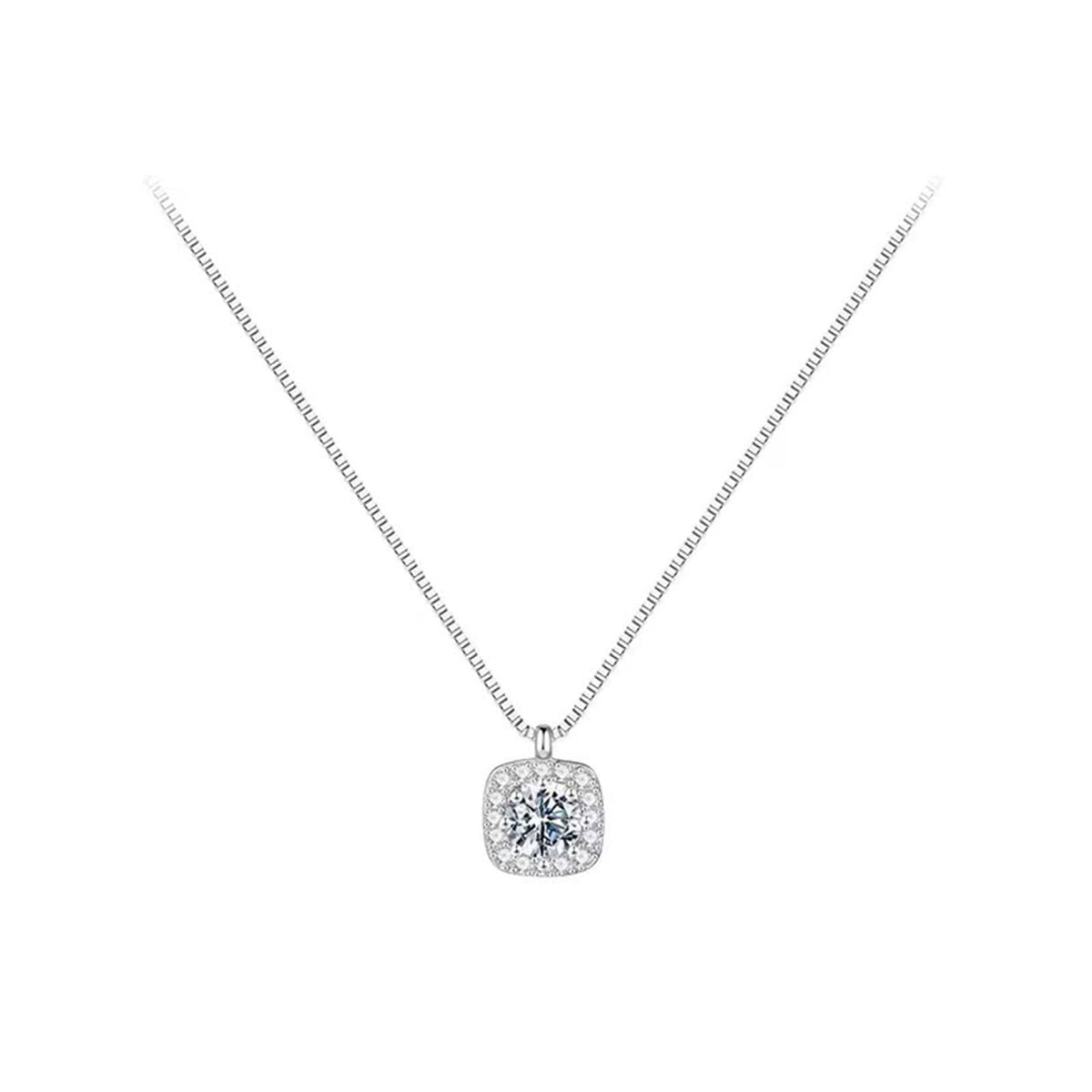 Silver Cushion-Cut Halo Cubic Zirconia Pendant Necklace