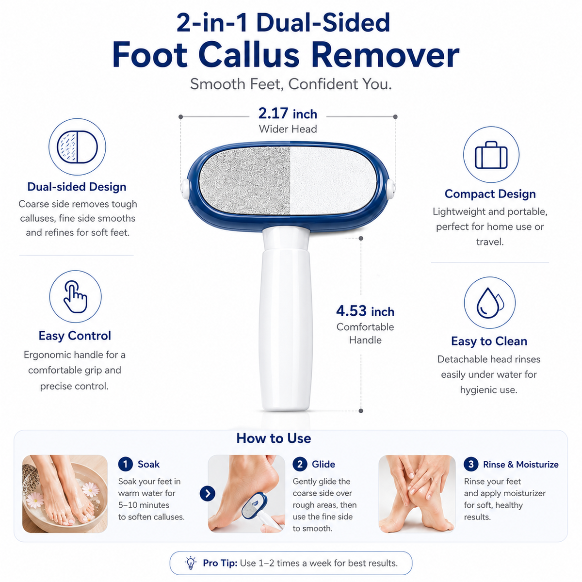2-in-1 Dual-Sided Foot Callus Remover – Replaceable Stainless Steel Scraper