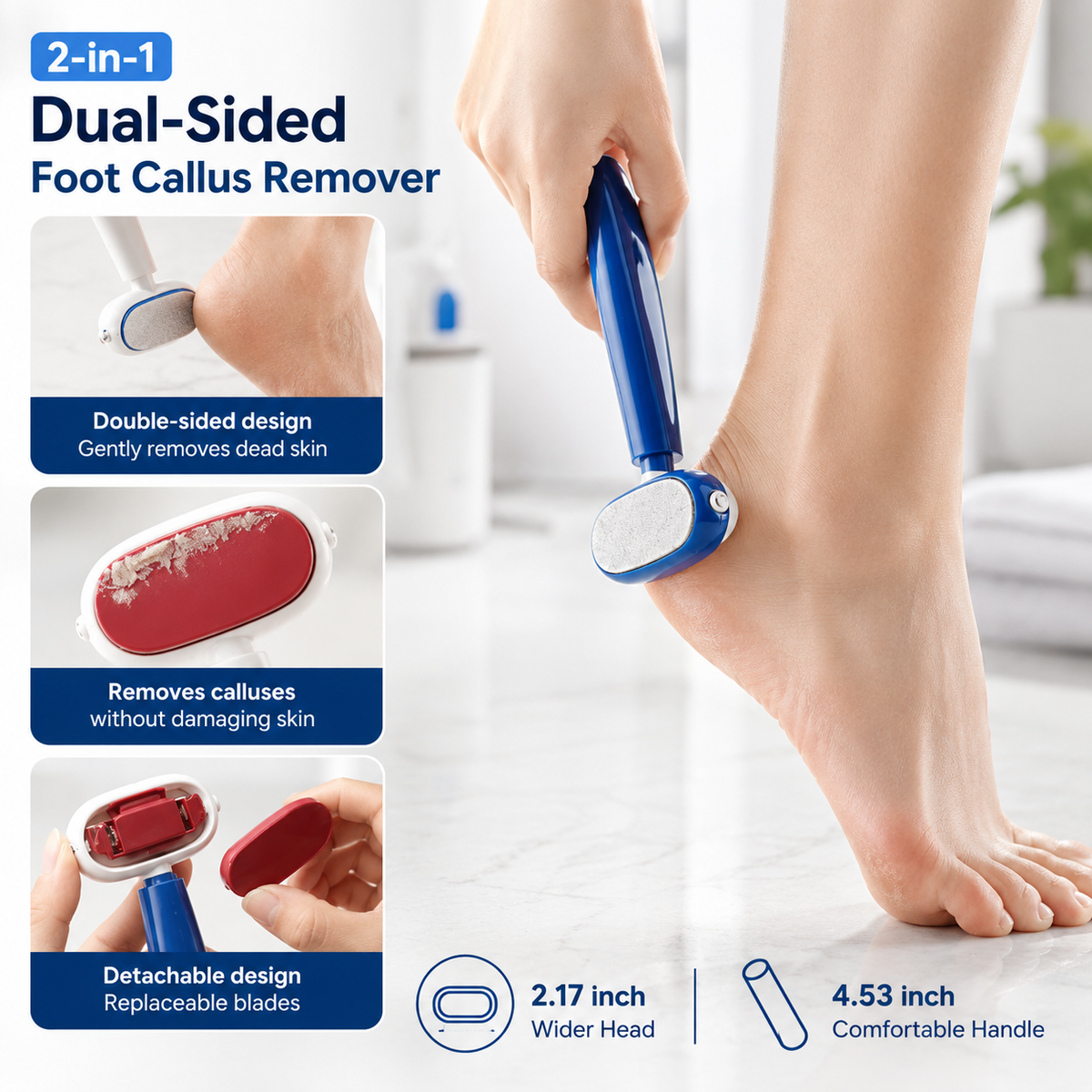 2-in-1 Dual-Sided Foot Callus Remover – Replaceable Stainless Steel Scraper