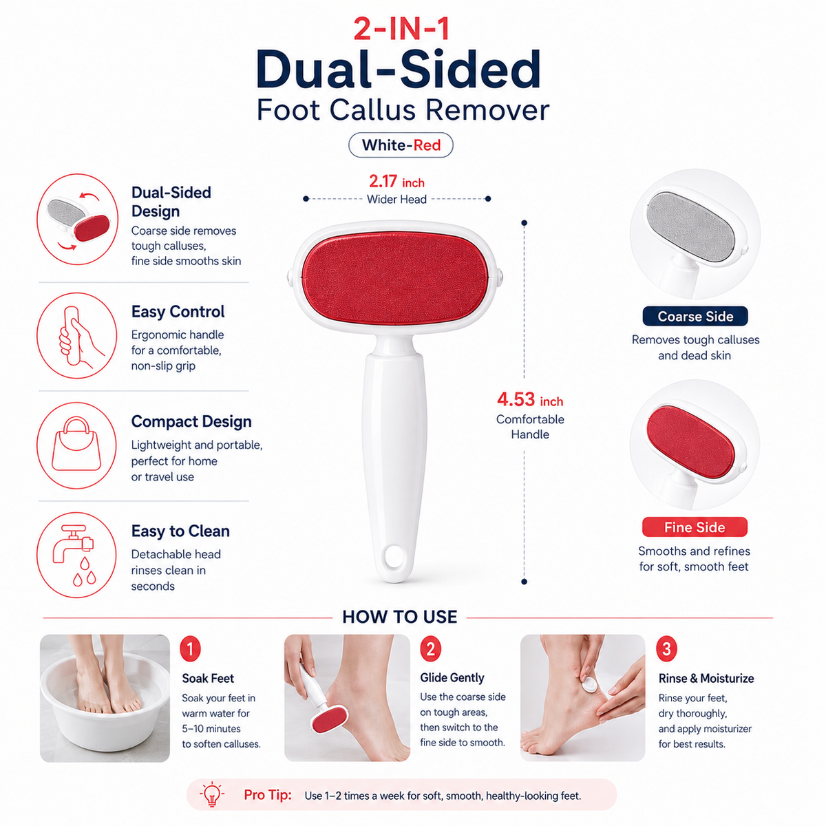 2-in-1 Dual-Sided Foot Callus Remover – Replaceable Stainless Steel Scraper