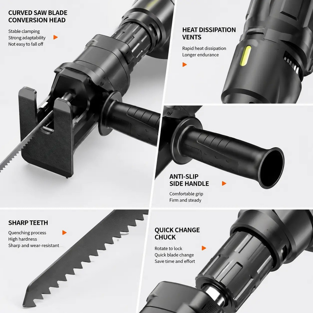 1 Set Reciprocating Saw Attachment Kit with 3 Saw Blades for Drill & Angle Grinder
