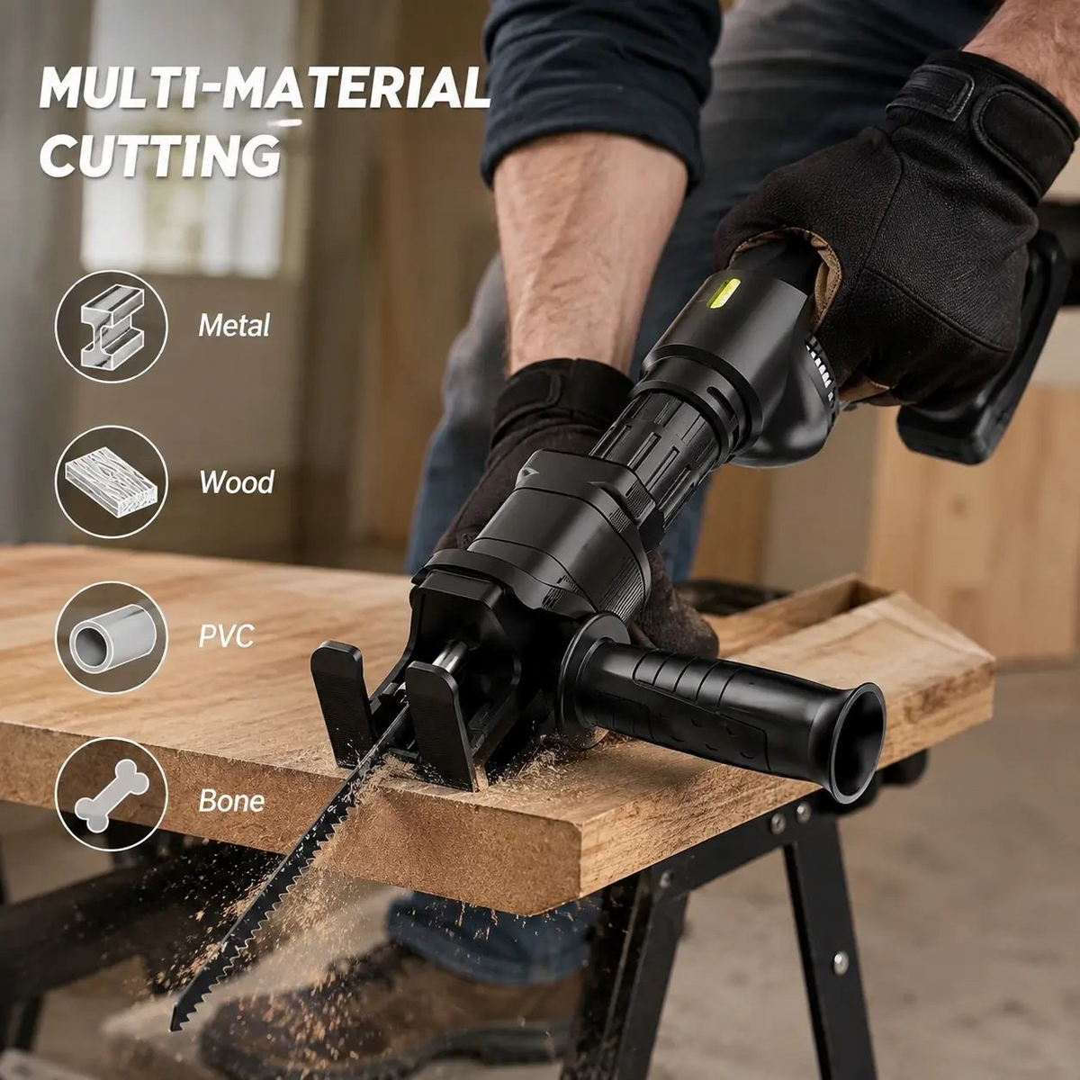 1 Set Reciprocating Saw Attachment Kit with 3 Saw Blades for Drill & Angle Grinder