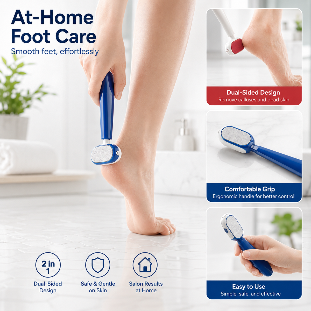 2-in-1 Dual-Sided Foot Callus Remover – Replaceable Stainless Steel Scraper