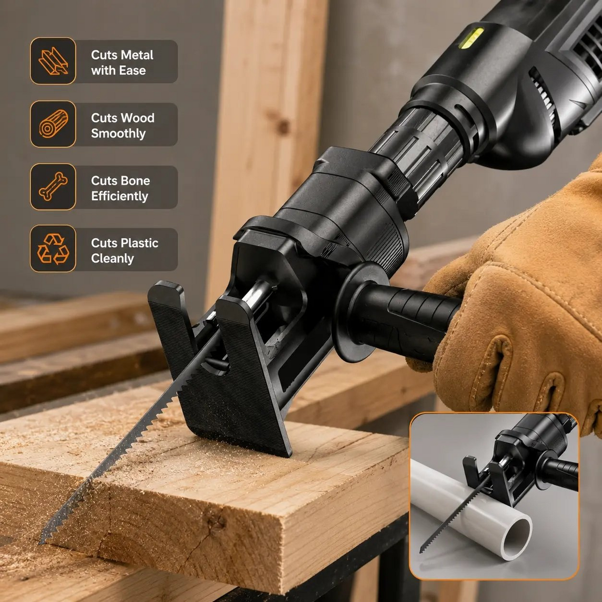 1 Set Reciprocating Saw Attachment Kit with 3 Saw Blades for Drill & Angle Grinder