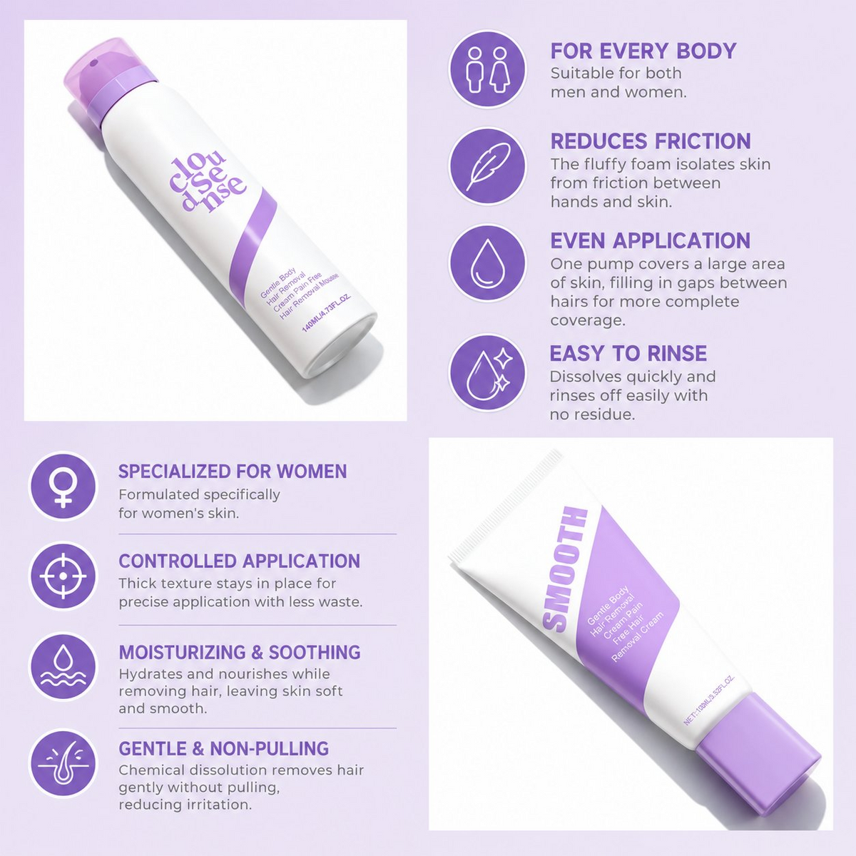 Gentle Hair Removal Mousse & Cream for Sensitive Skin