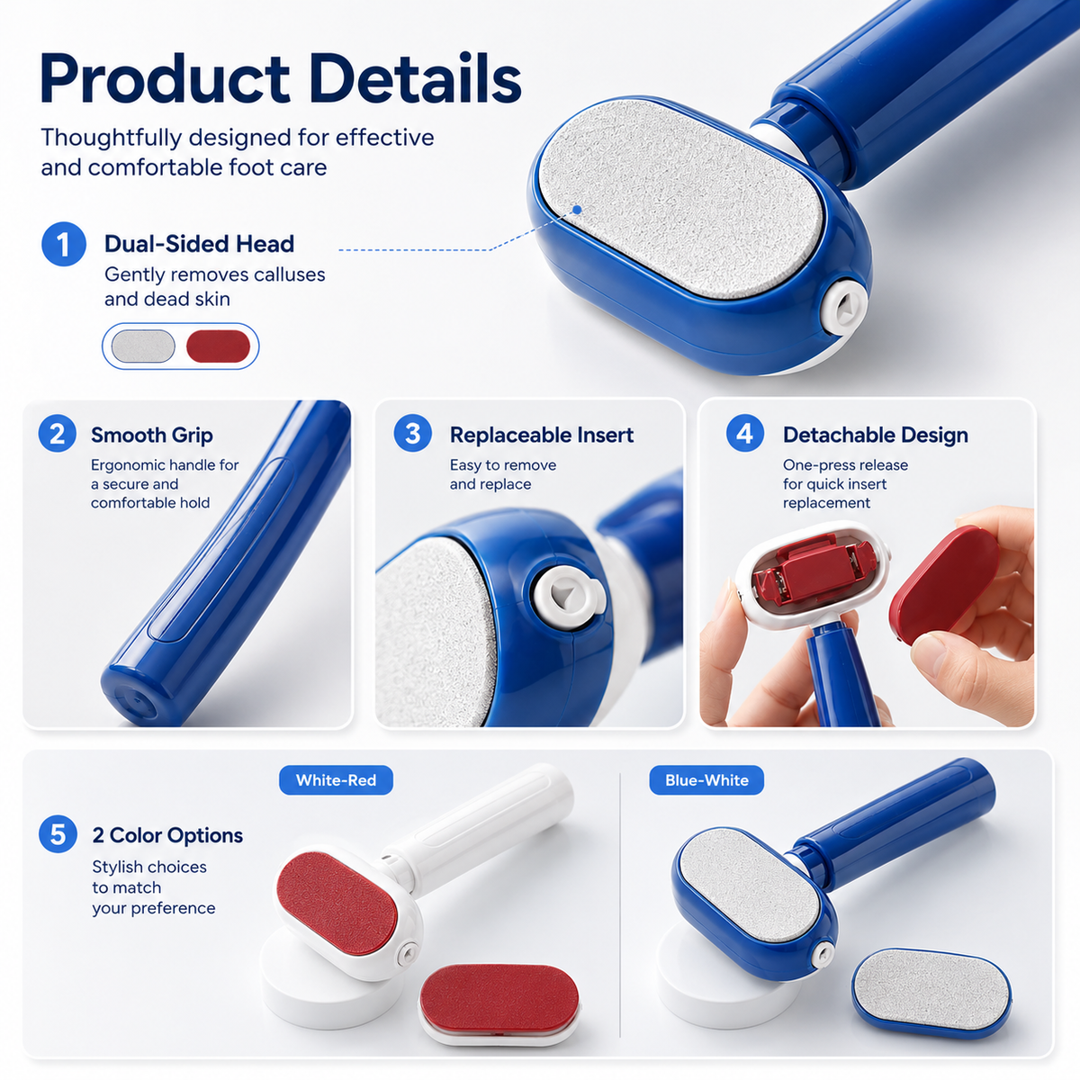 2-in-1 Dual-Sided Foot Callus Remover – Replaceable Stainless Steel Scraper