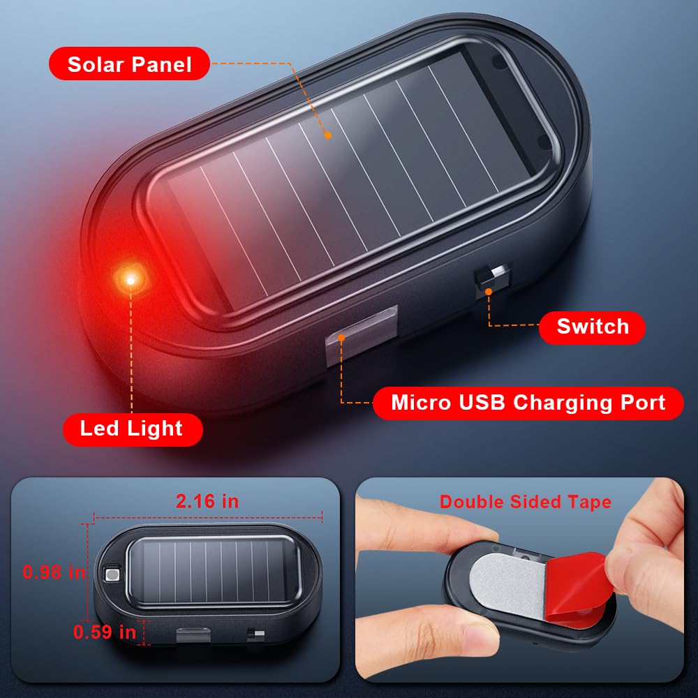 2-Pack Solar Car Alarm Warning Lights – Red & Blue Flashing LED Deterrent