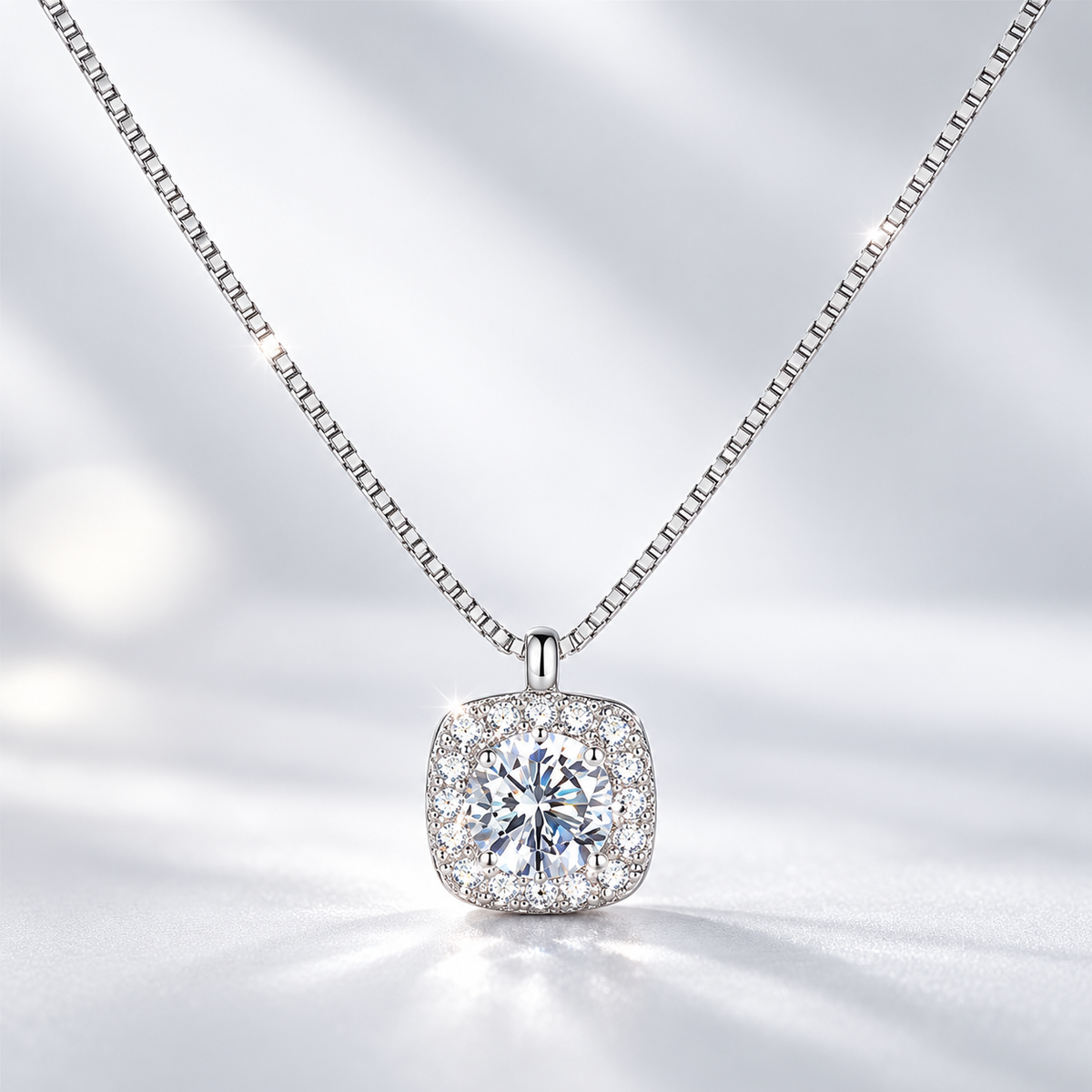 Silver Cushion-Cut Halo Cubic Zirconia Pendant Necklace