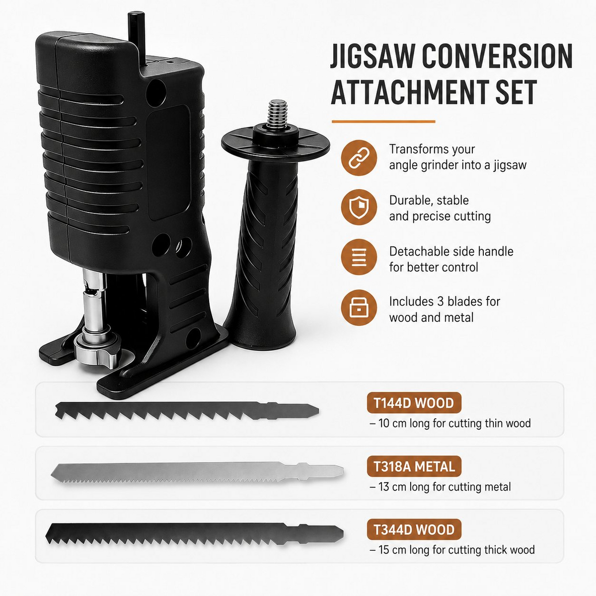 1 Set Reciprocating Saw Attachment Kit with 3 Saw Blades for Drill & Angle Grinder