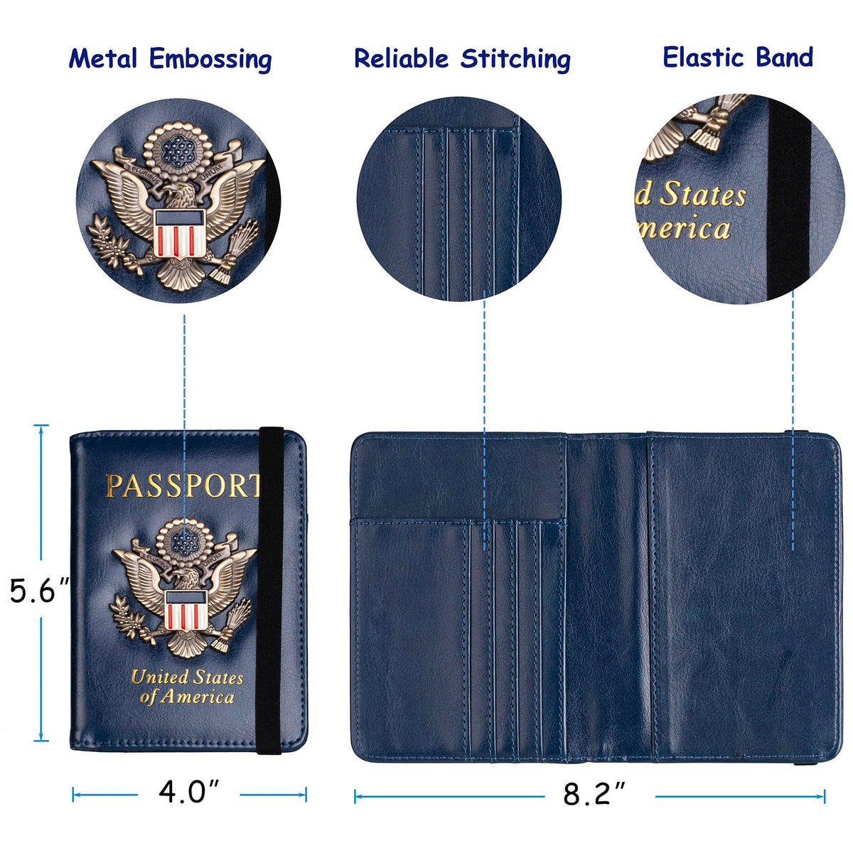 RFID Blocking Passport Holder & Travel Wallet with 3D Metal Eagle Badge