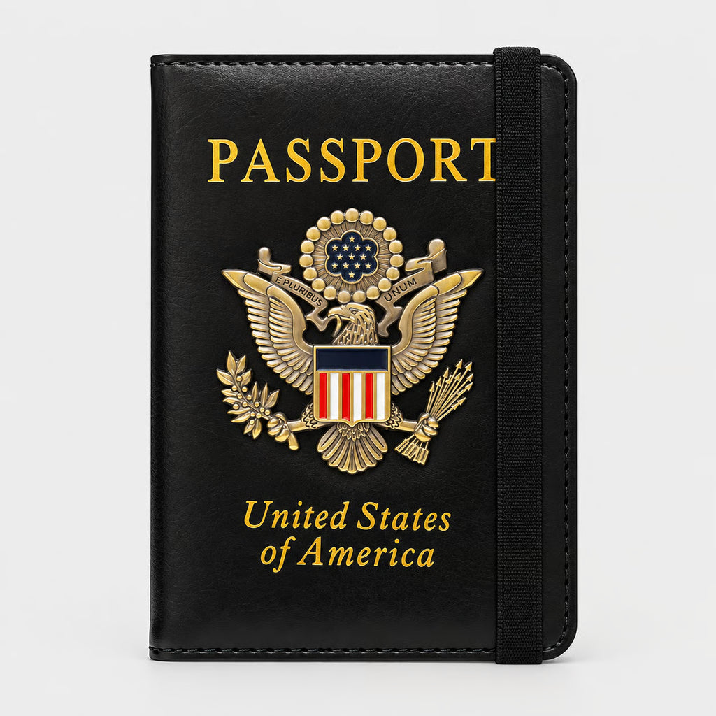 RFID Blocking Passport Holder & Travel Wallet with 3D Metal Eagle Badge