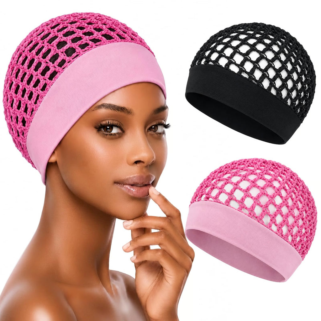 2-Pack Breathable Crochet Hair Nets for Sleeping with Ultra-Wide Soft Band
