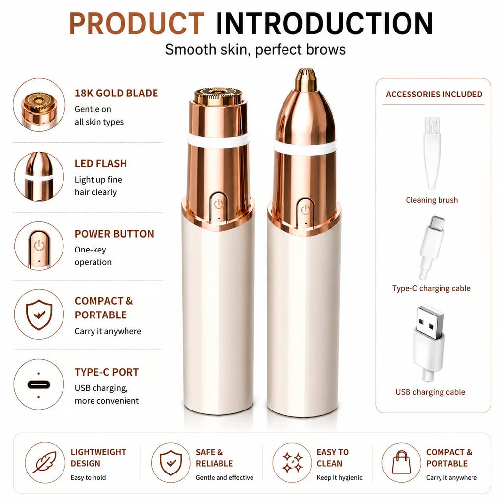 2-in-1 Rechargeable Eyebrow & Facial Hair Trimmer