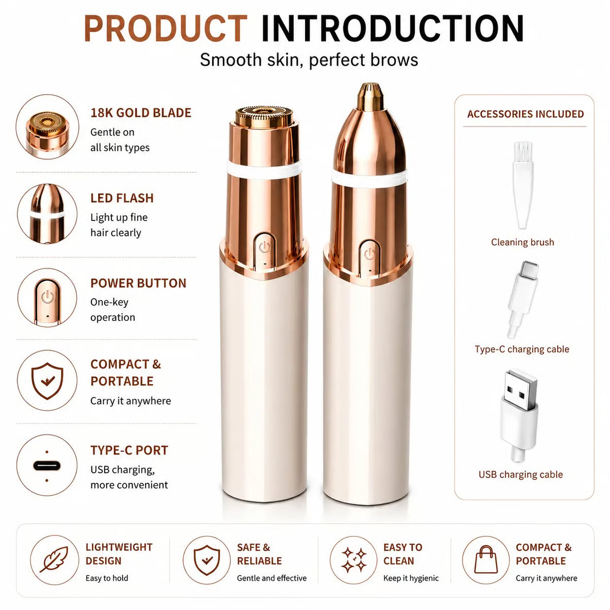 2-in-1 Rechargeable Eyebrow & Facial Hair Trimmer