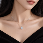 Silver Cushion-Cut Halo Cubic Zirconia Pendant Necklace