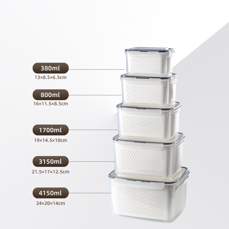 5-Piece Stackable Produce Storage Containers with Built-In Colanders
