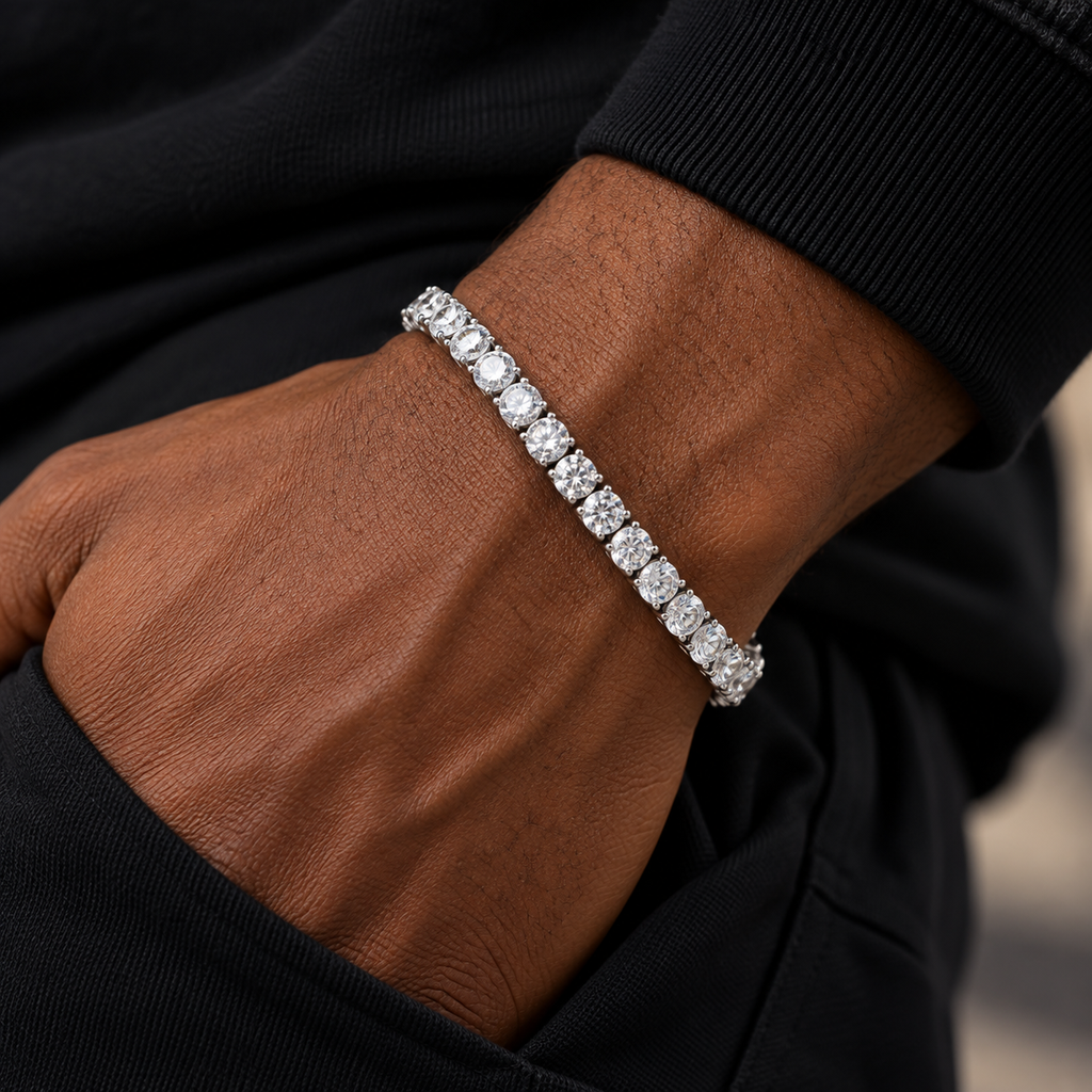 Iced Out Tennis Bracelet for Men – Round Cut CZ Hip Hop Jewelry