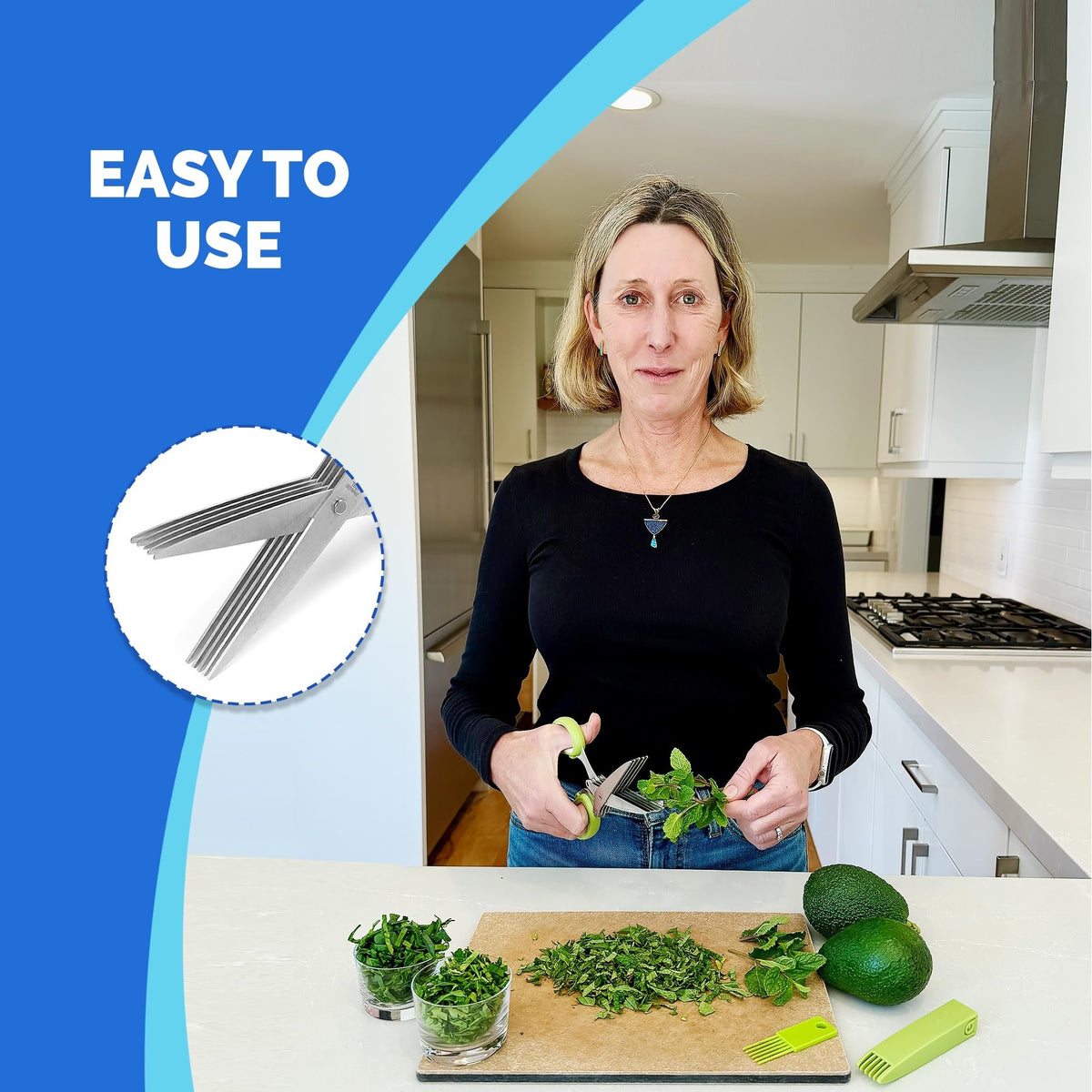 5-Blade Stainless Steel Herb Scissors with Cleaning Comb & Protective Cover