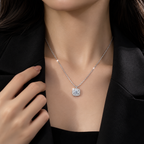 Silver Cushion-Cut Halo Cubic Zirconia Pendant Necklace