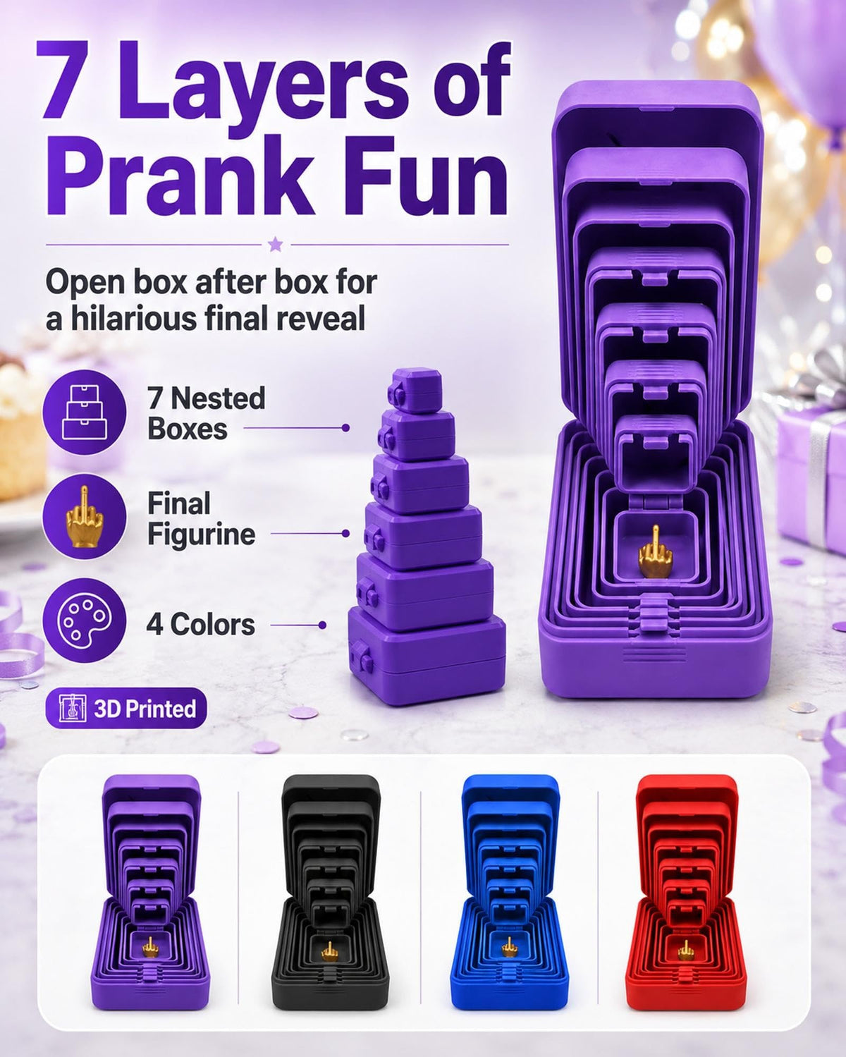 7-Layer Never-Ending Prank Box with Middle Finger Surprise