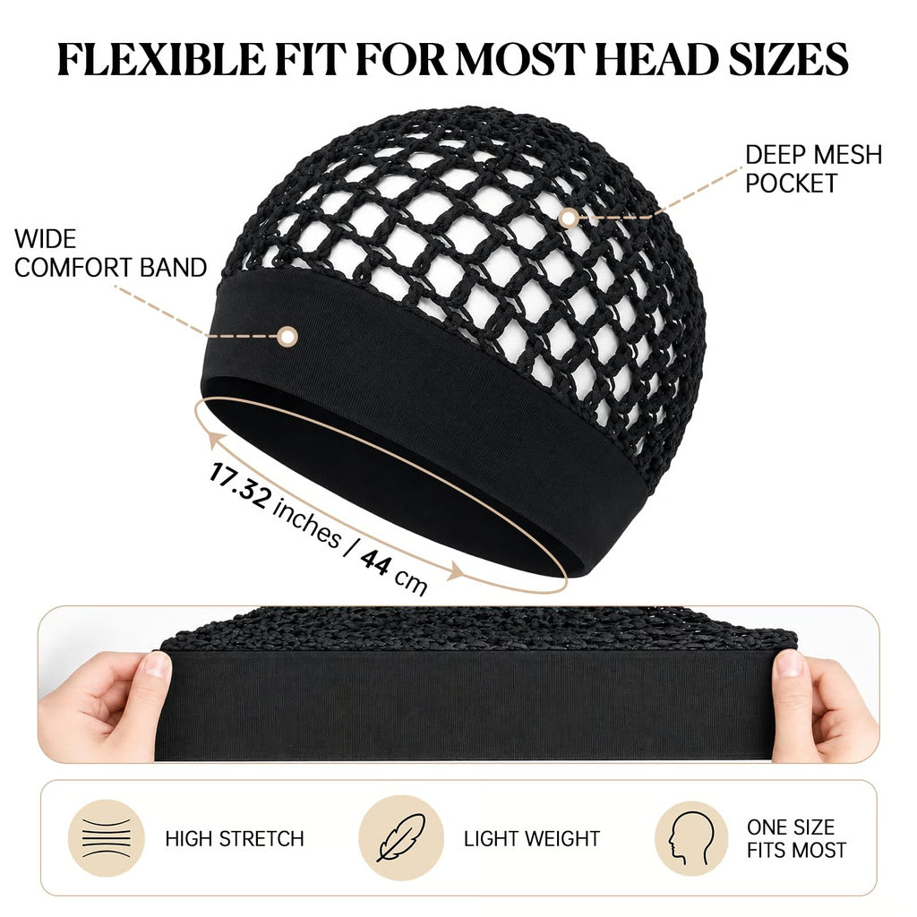 2-Pack Breathable Crochet Hair Nets for Sleeping with Ultra-Wide Soft Band