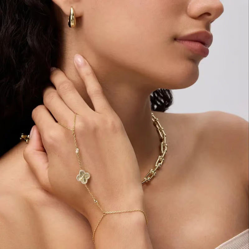 Four Leaf Clover Gold Hand Chain Bracelet