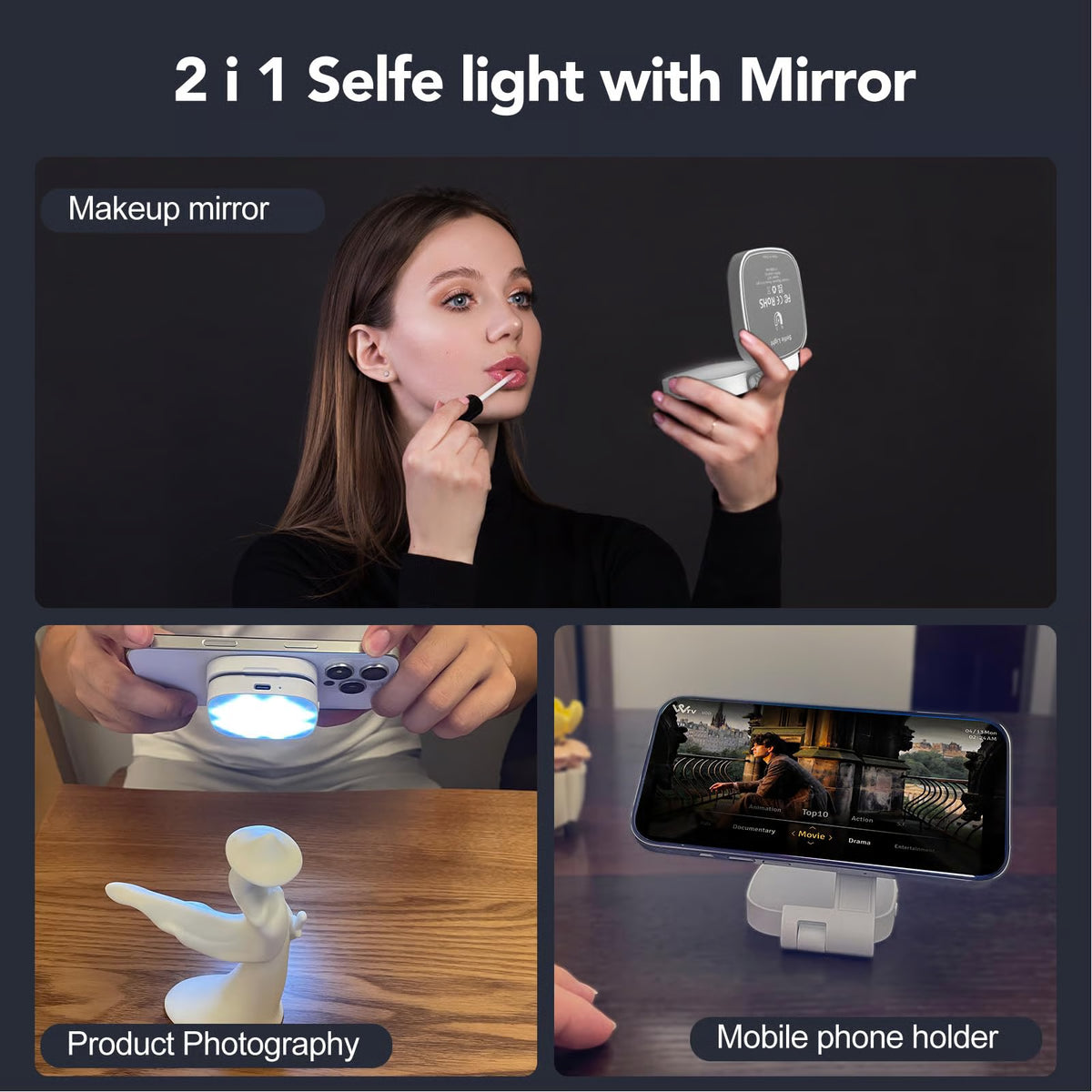 Foldable Magnetic Selfie Light with Mirror