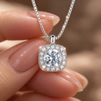 Silver Cushion-Cut Halo Cubic Zirconia Pendant Necklace