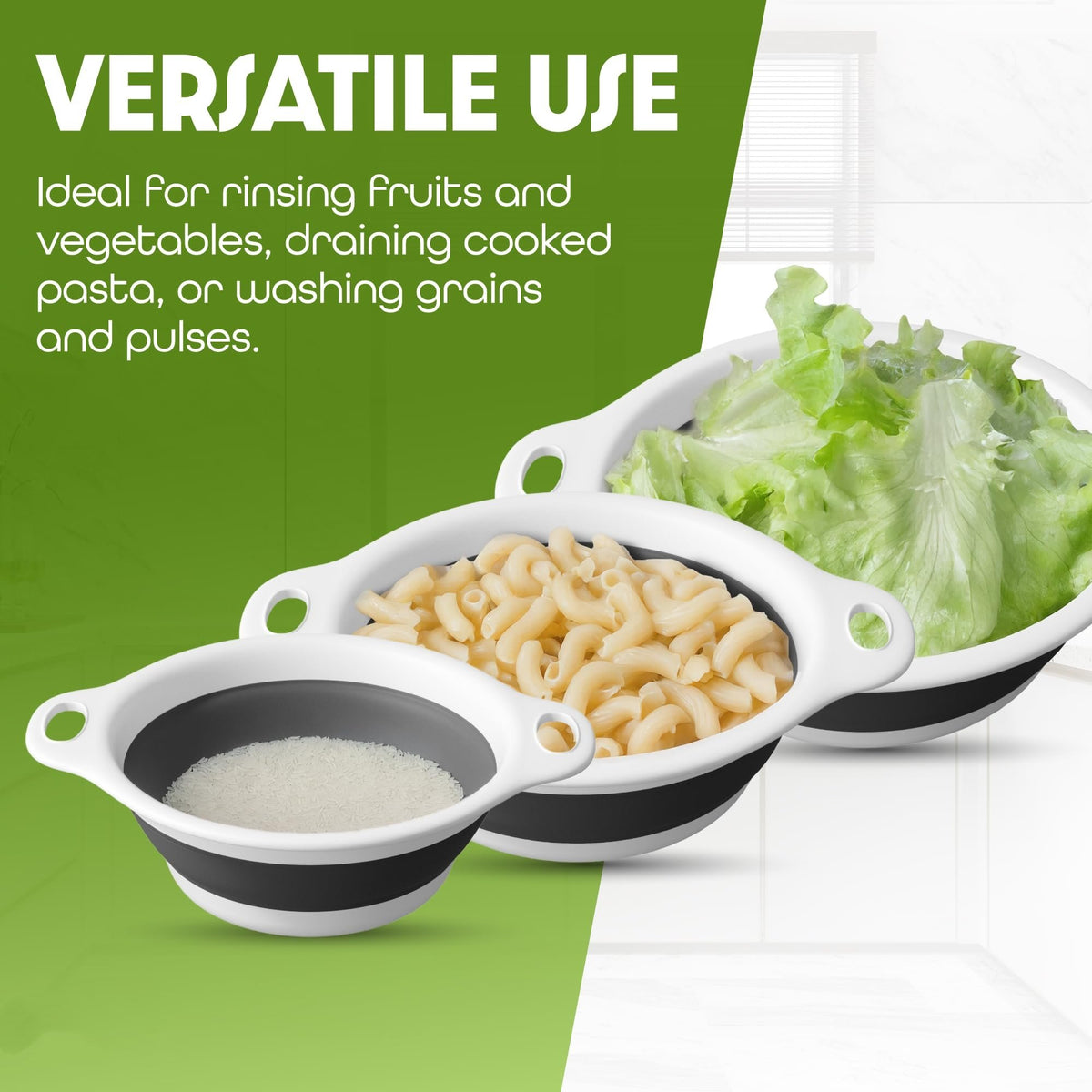 4-Piece Collapsible Colander Set with Self-Draining Tray
