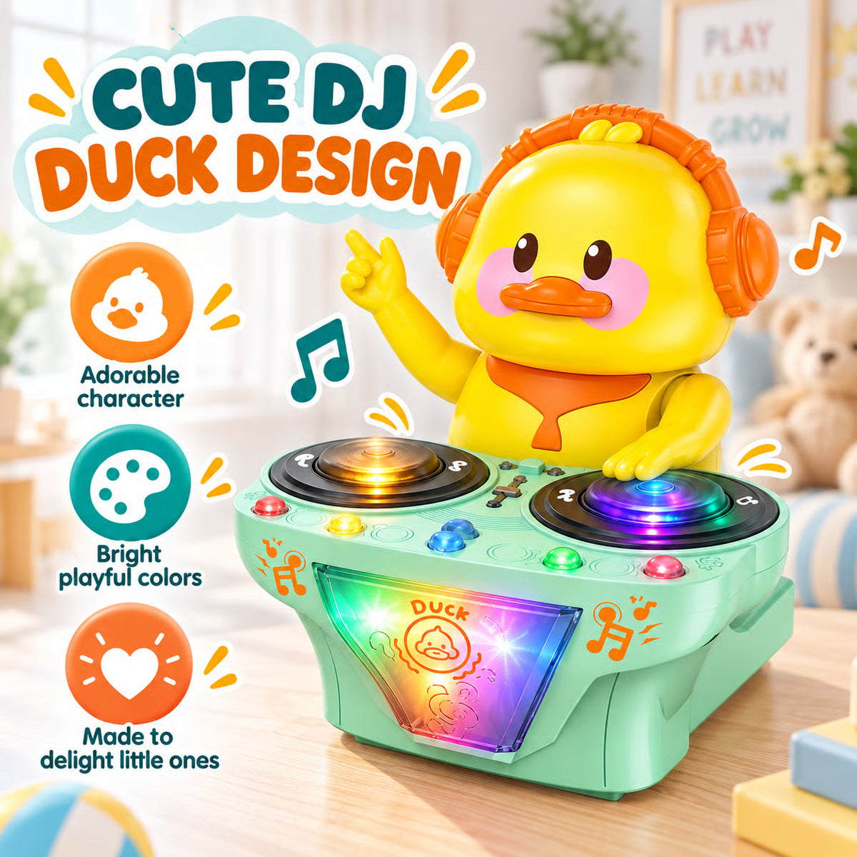 Musical DJ Toy for Toddlers – Duck or Pig Design