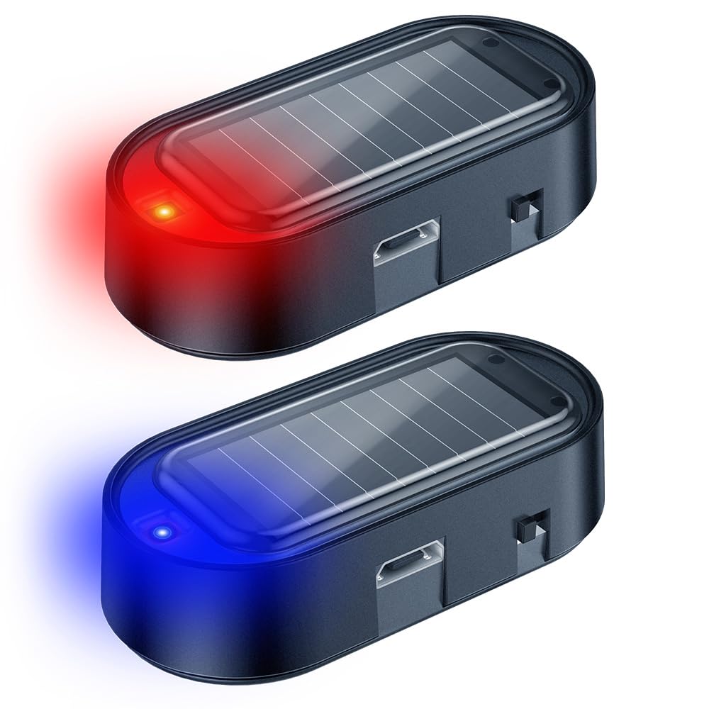 2-Pack Solar Car Alarm Warning Lights – Red & Blue Flashing LED Deterrent