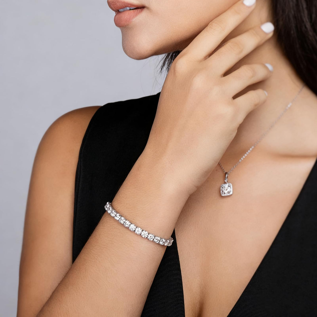 Silver Cushion-Cut Halo Cubic Zirconia Pendant Necklace