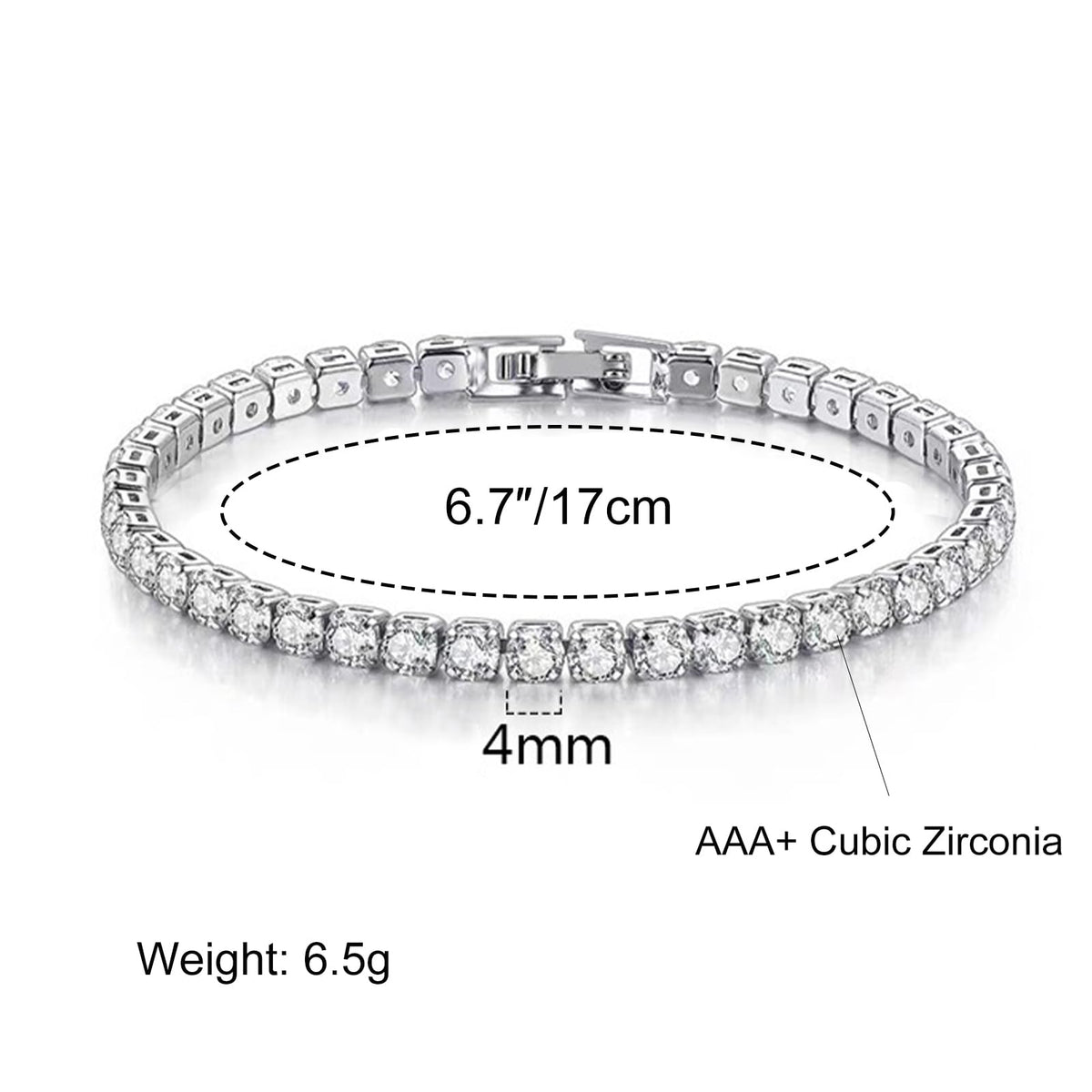 4-5mm Round Cubic Zirconia Classic Tennis Bracelet