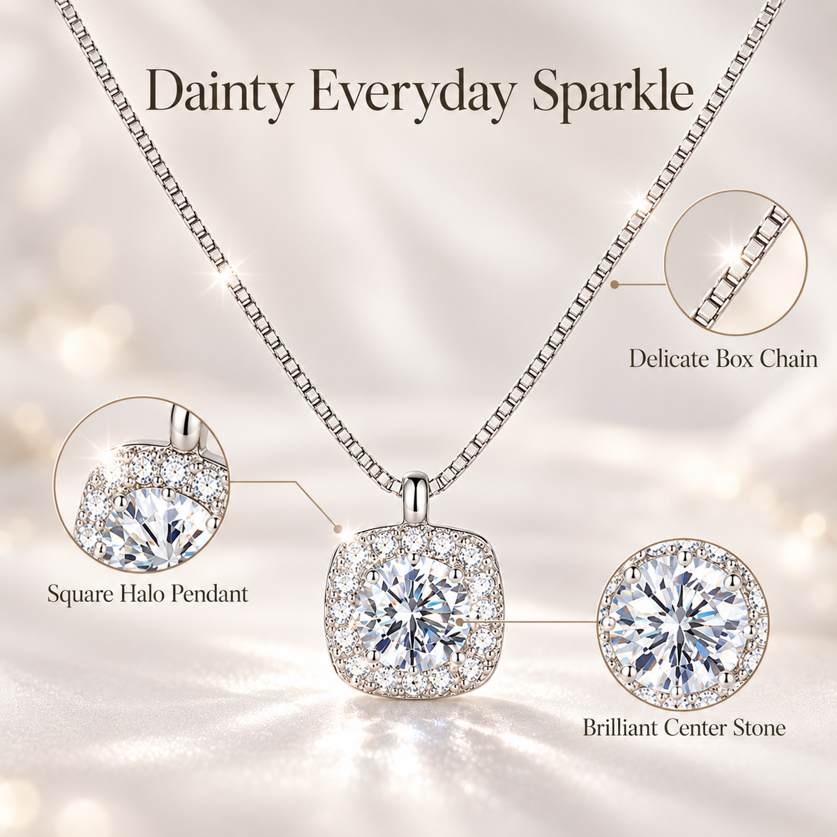Silver Cushion-Cut Halo Cubic Zirconia Pendant Necklace