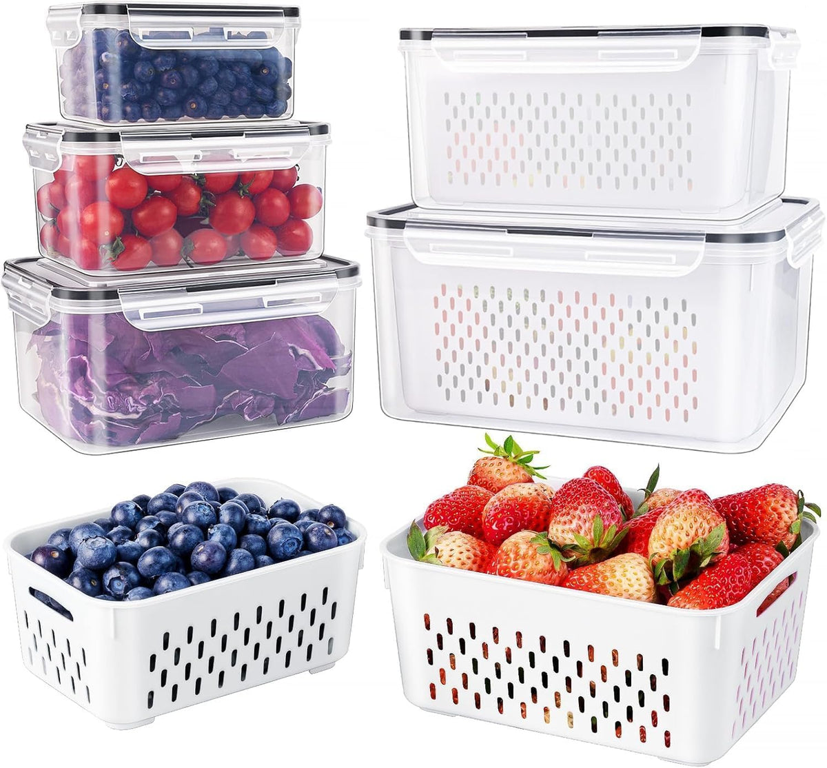 5-Piece Stackable Produce Storage Containers with Built-In Colanders