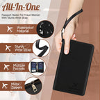 RFID-Blocking Family Passport Wallet with Zipper & Wrist Strap