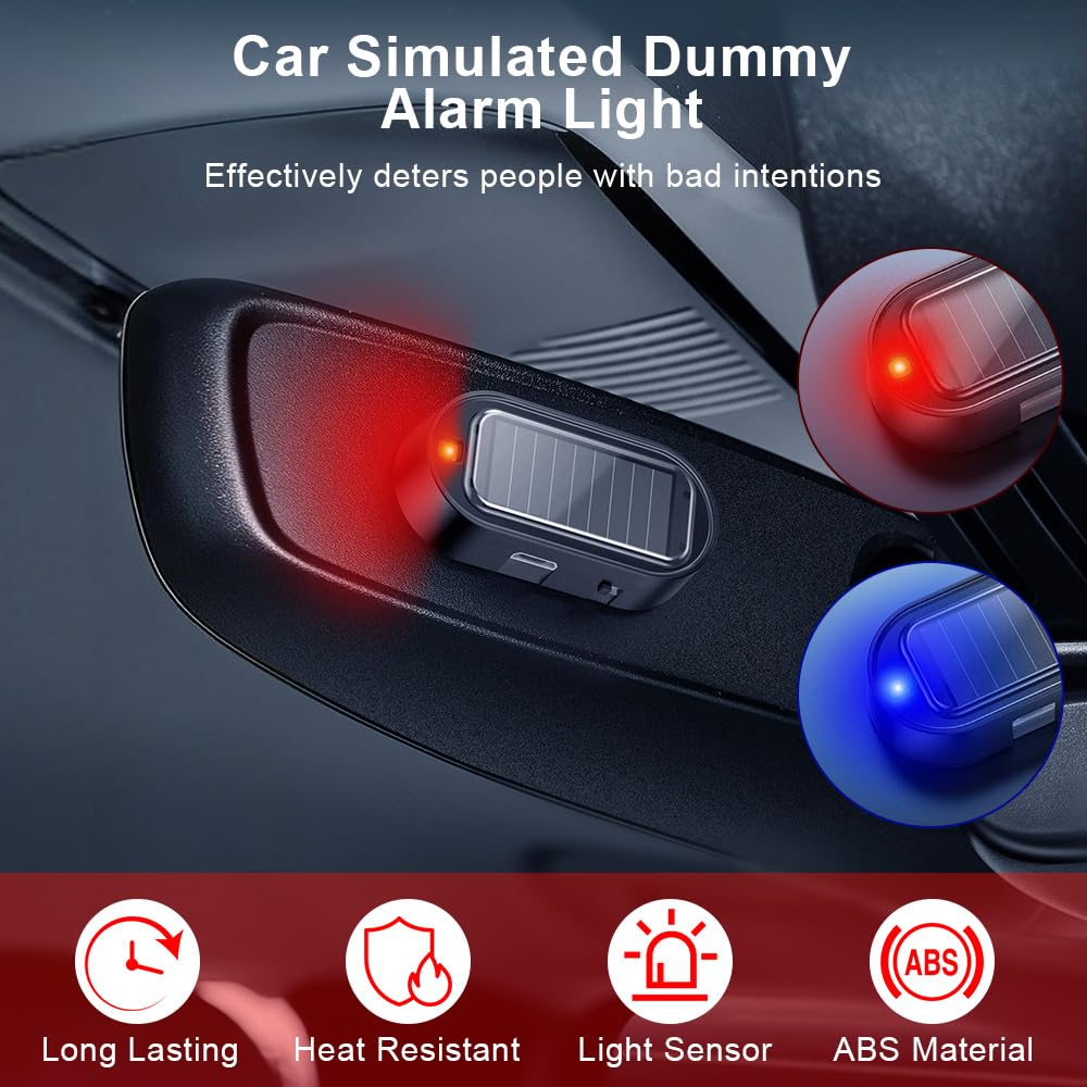 2-Pack Solar Car Alarm Warning Lights – Red & Blue Flashing LED Deterrent