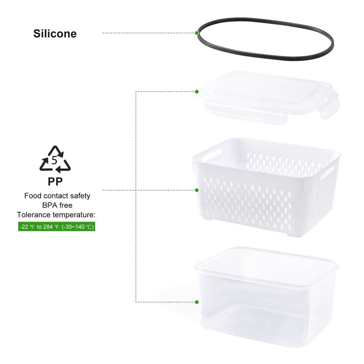 5-Piece Stackable Produce Storage Containers with Built-In Colanders