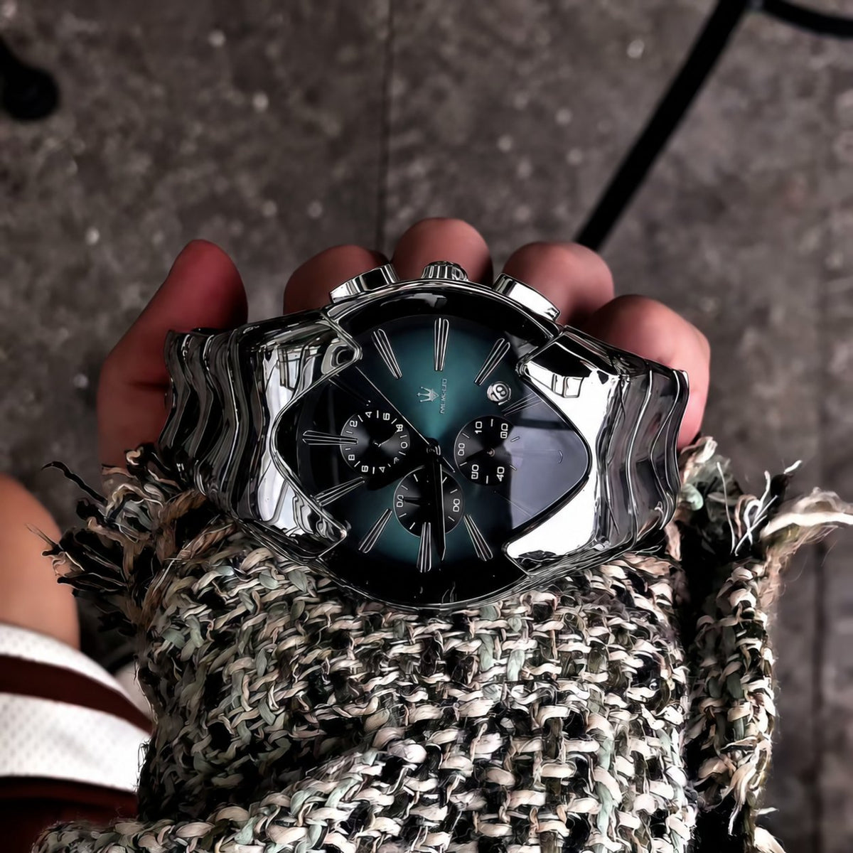 Future-Form Wave-Link Chronograph Watch