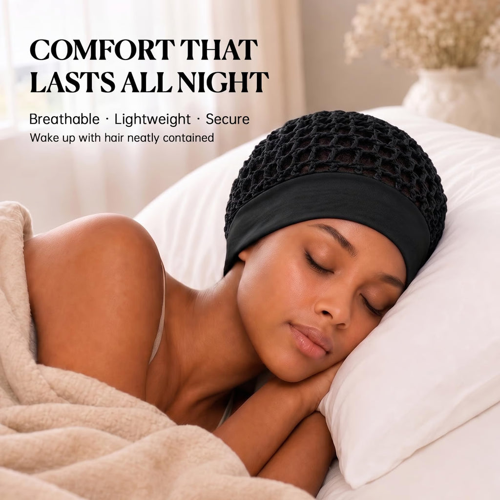 2-Pack Breathable Crochet Hair Nets for Sleeping with Ultra-Wide Soft Band