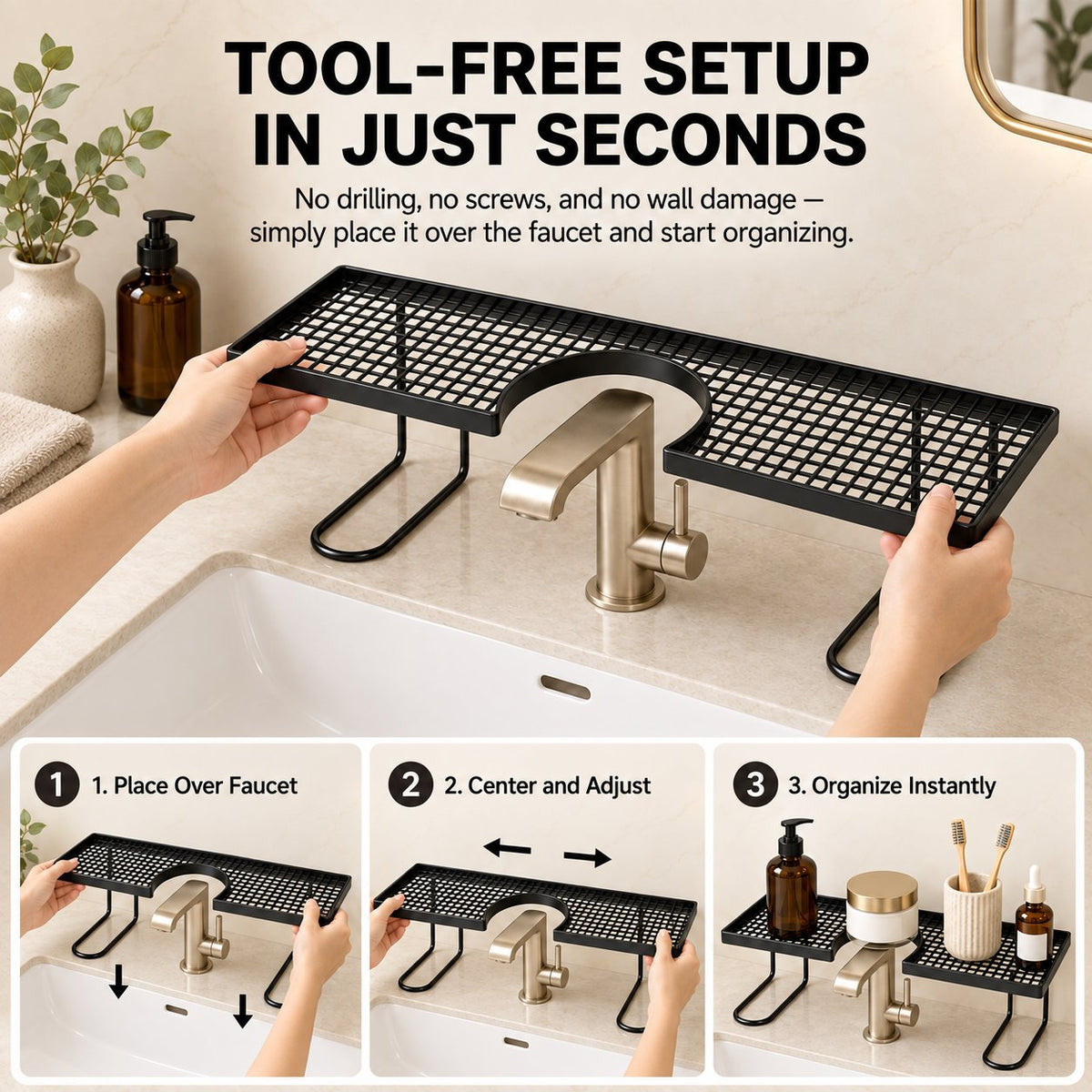 No-Drill Over-the-Faucet Sink Organizer Shelf