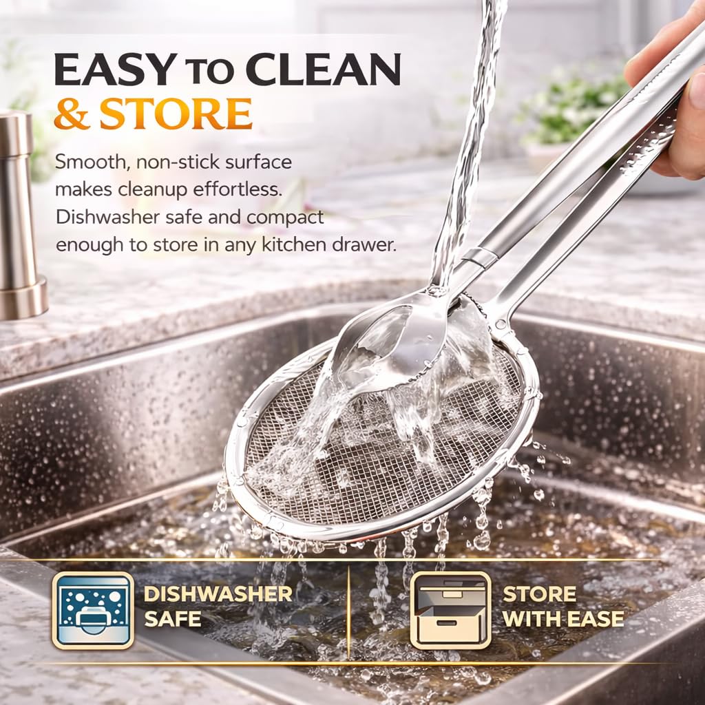 2-in-1 Grip & Drain Frying Strainer Tongs