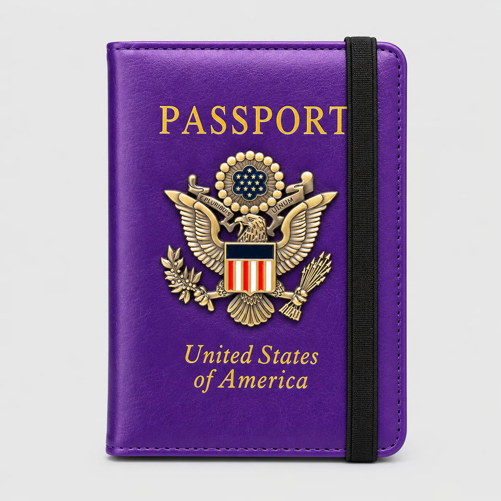 RFID Blocking Passport Holder & Travel Wallet with 3D Metal Eagle Badge