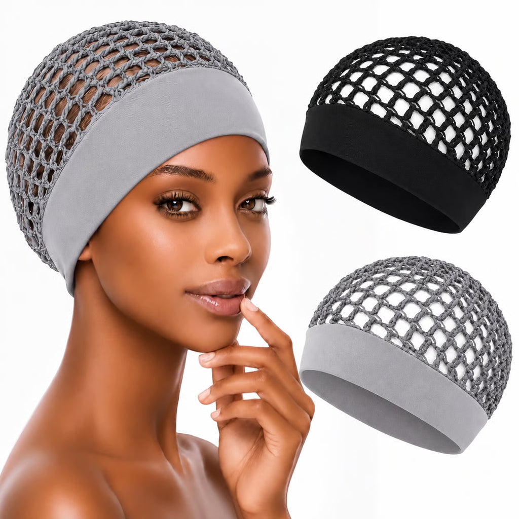 2-Pack Breathable Crochet Hair Nets for Sleeping with Ultra-Wide Soft Band