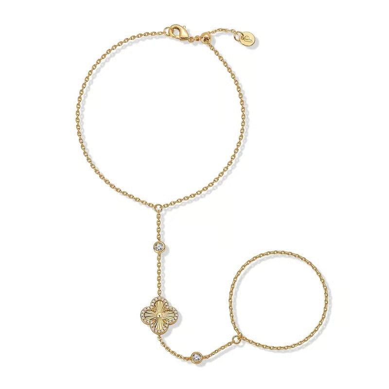 Four Leaf Clover Gold Hand Chain Bracelet