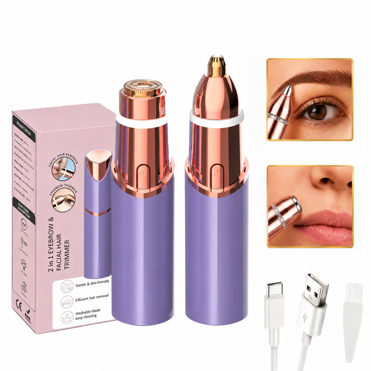 2-in-1 Rechargeable Eyebrow & Facial Hair Trimmer