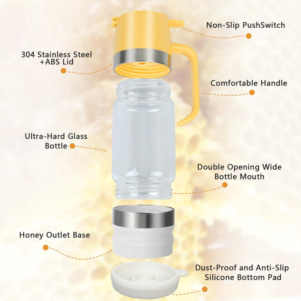 No-Drip Glass Honey & Syrup Dispenser with Stand