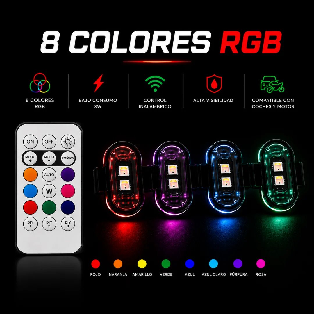 8-Color Wireless RGB Vehicle Interior Light Kit（8PCS）